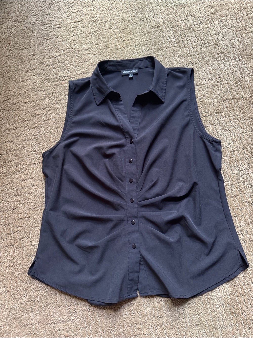 Modern Works Black Sleeveless Button Front Blouse